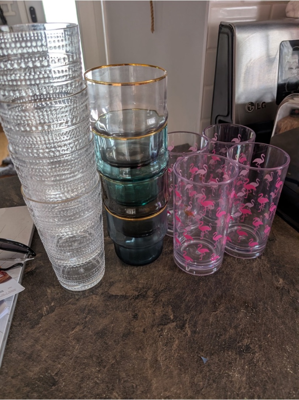 Assorted Glass Tumbler Set - Pink Flamingo & Clear Designs